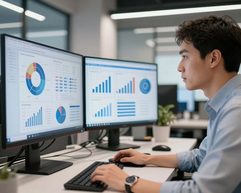 Business analyst working on data analysis project