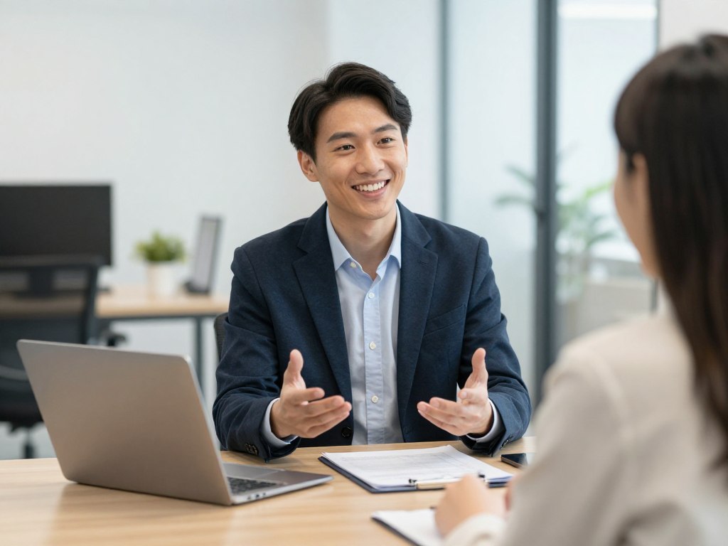 Candidate confidently answering interview questions