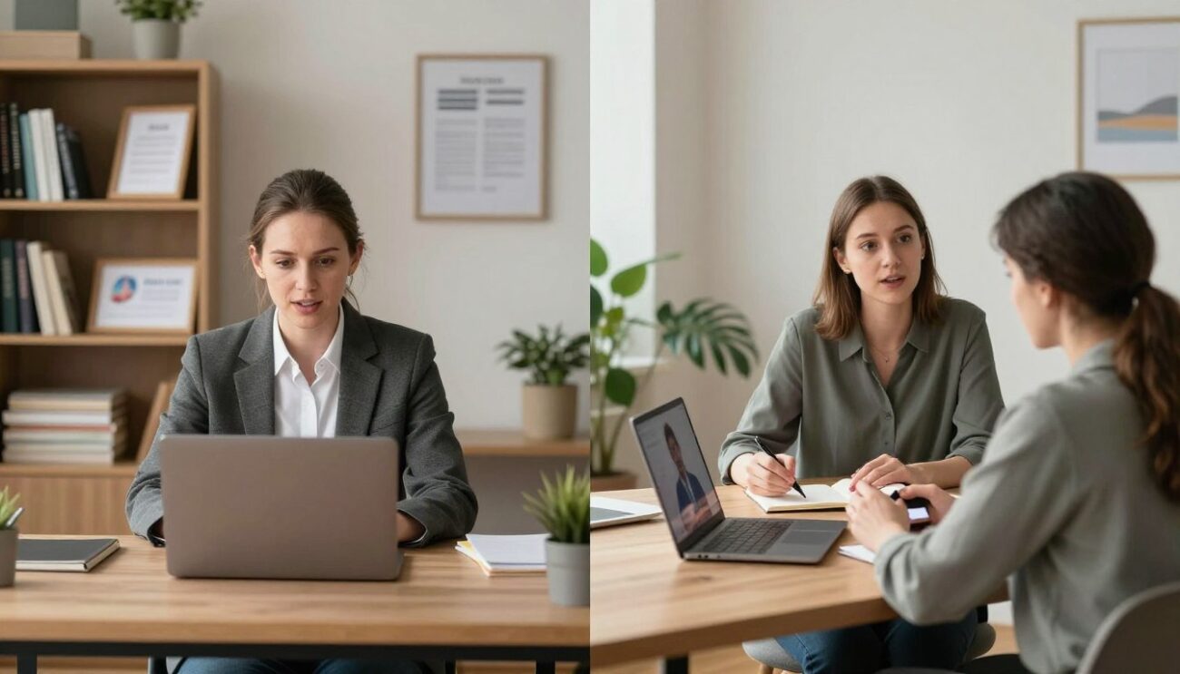 Career coach conducting virtual coaching session via video call