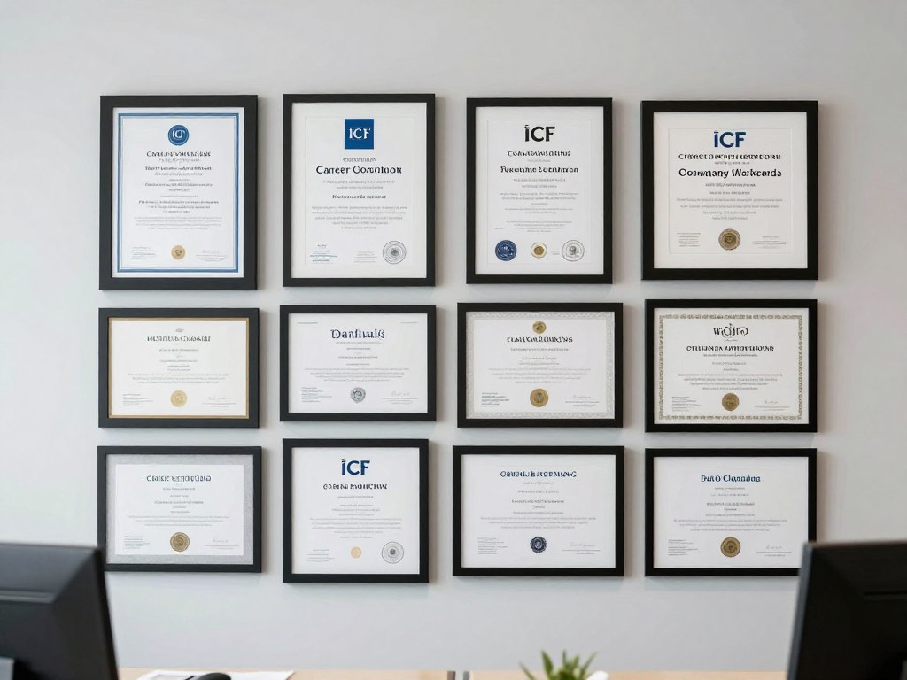 Career coach credentials and certifications displayed professionally