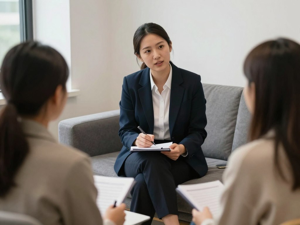 Career coach helping client with interview preparation and skills development