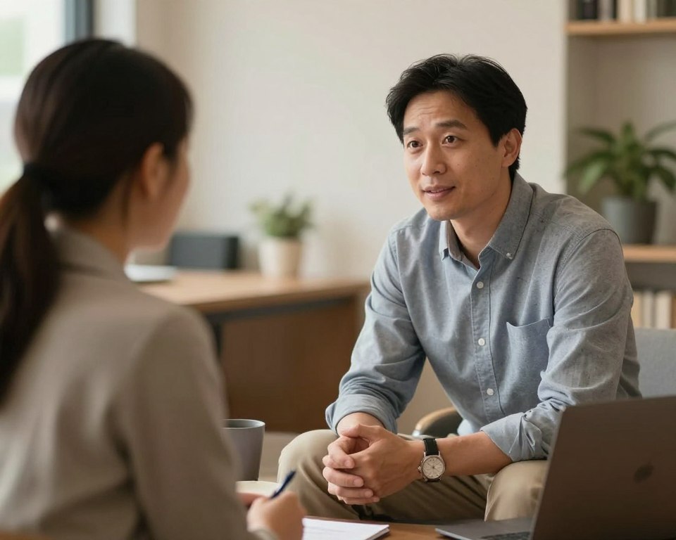 Coach and client having productive conversation about career goals