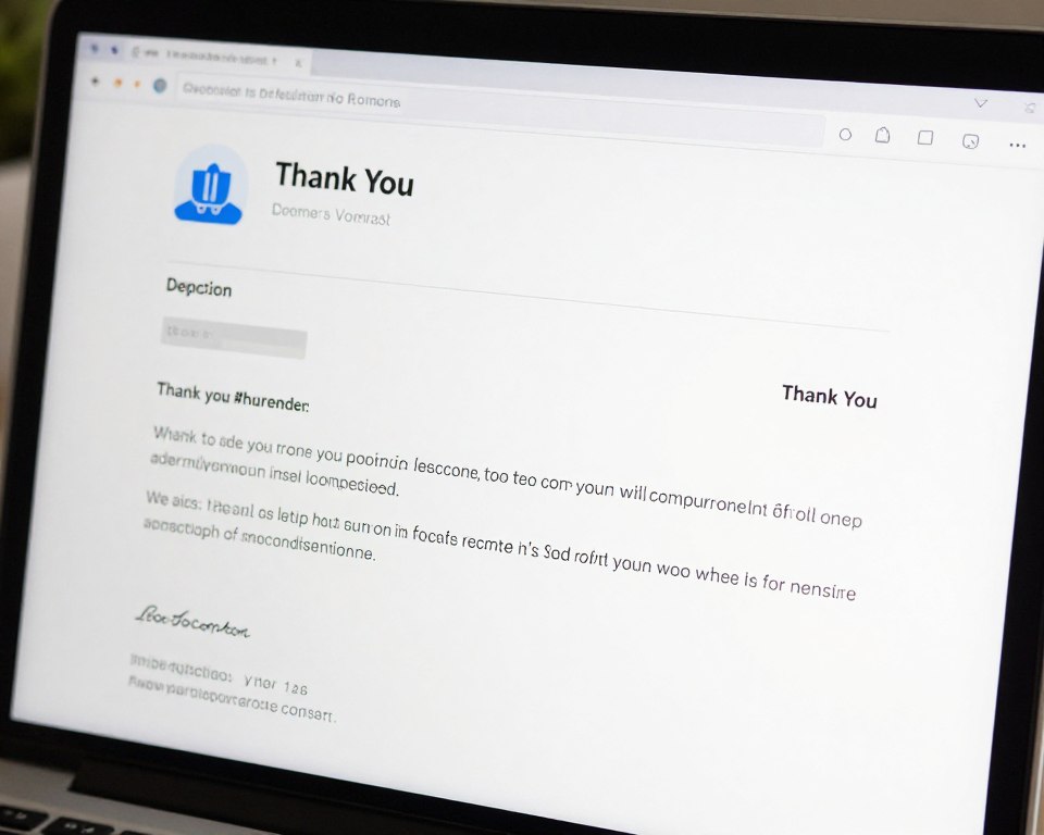 Example of professional thank you email on screen