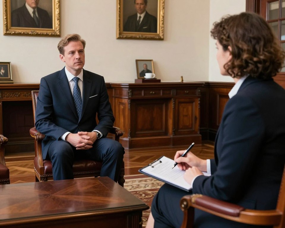 Formal professional interview in traditional London office