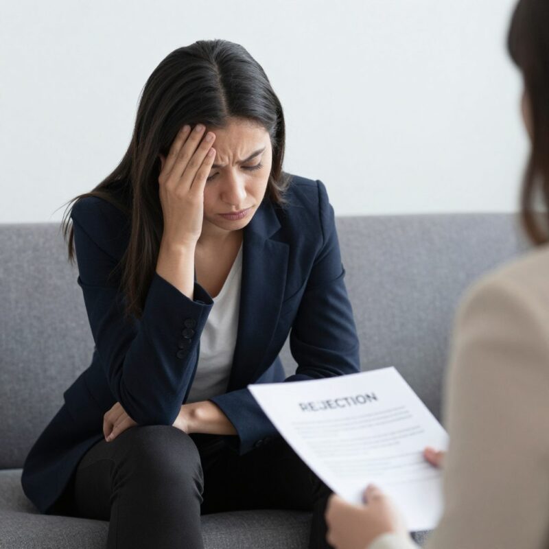 Frustrated job seeker after unsuccessful interview