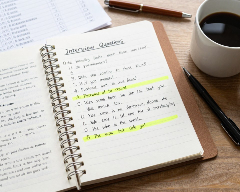 Interview preparation notes showing common interview questions