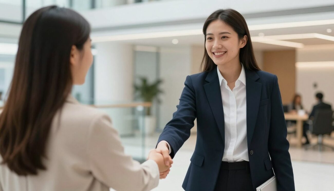 Professional celebrating job interview success after resume coaching