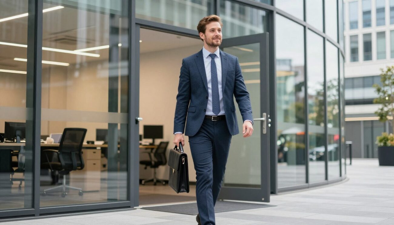 Professional confidently beginning new career journey after coaching