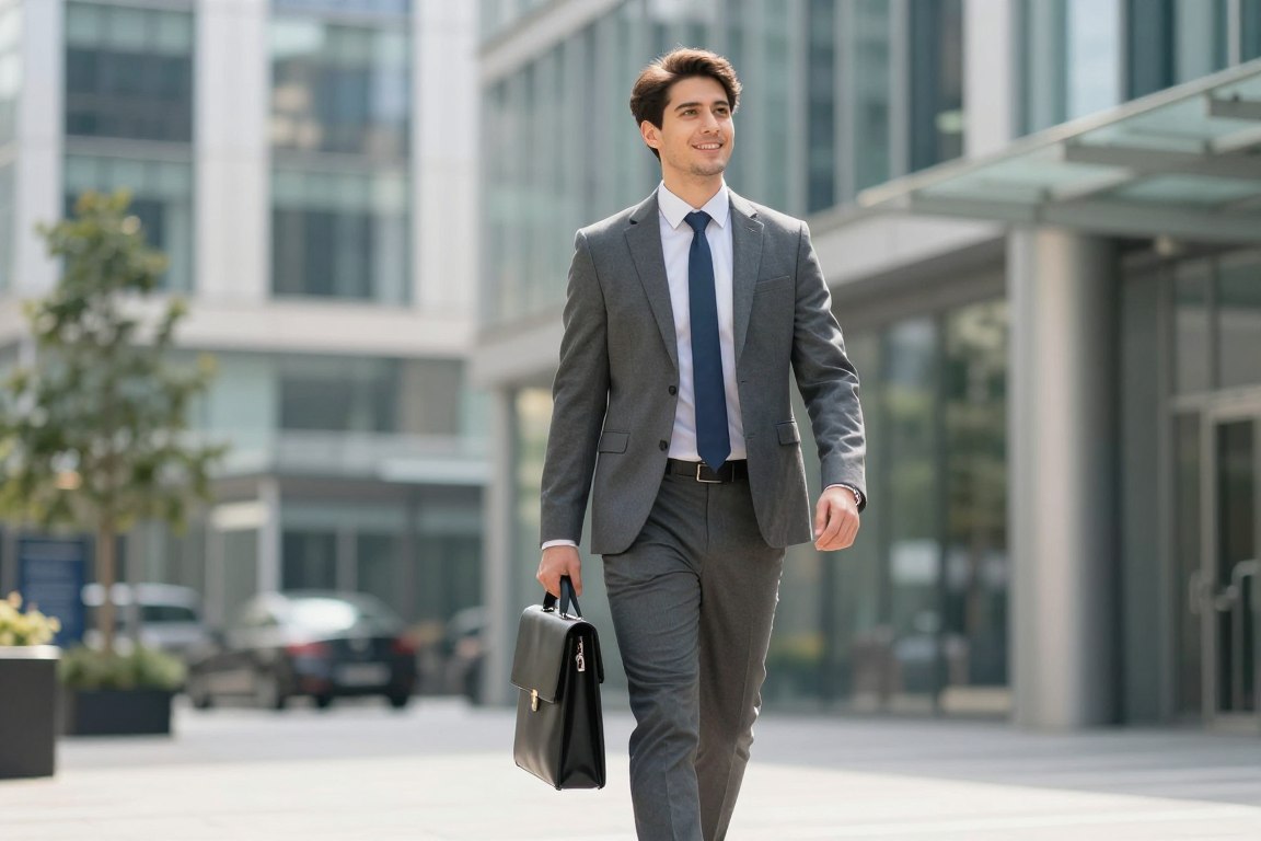 Professional confidently starting new career journey after coaching success
