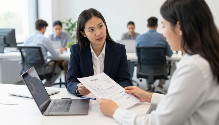 Professional resume coach working with client in modern office setting