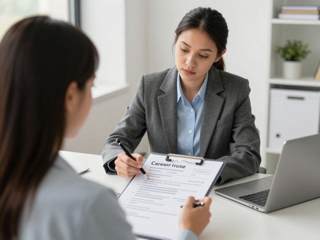 Professional reviewing a resume and portfolio