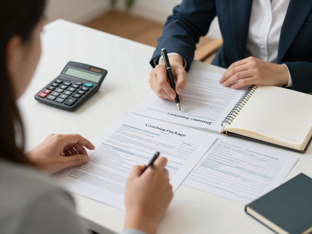 Professional reviewing career coaching investment and budget planning