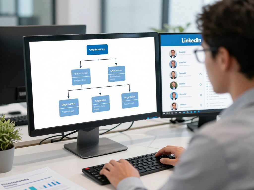 Professional reviewing organizational chart and key stakeholder profiles