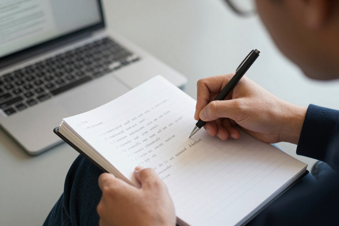 Professional taking detailed notes during coaching session